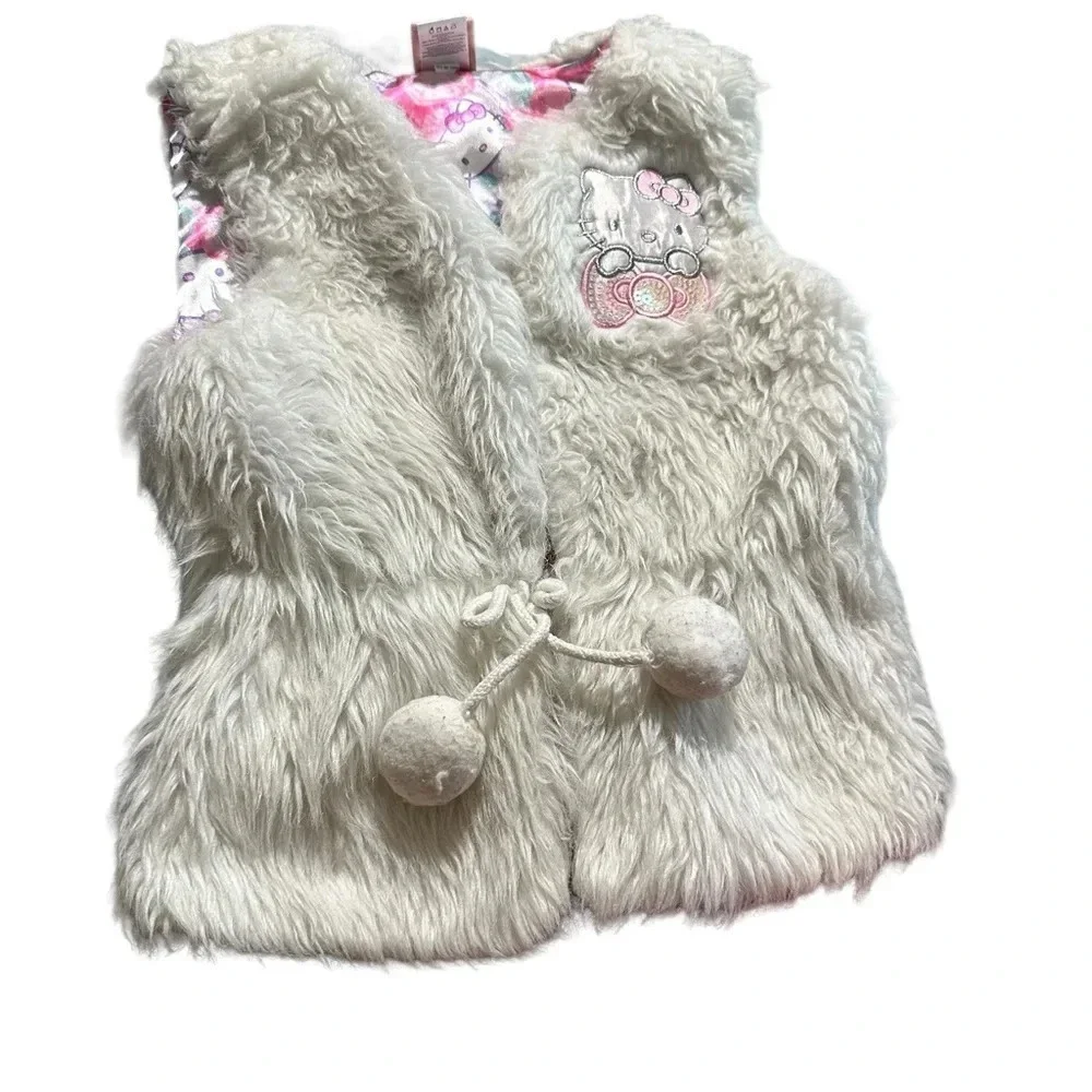 Hello Kitty Fuax fur white vest girls size medium